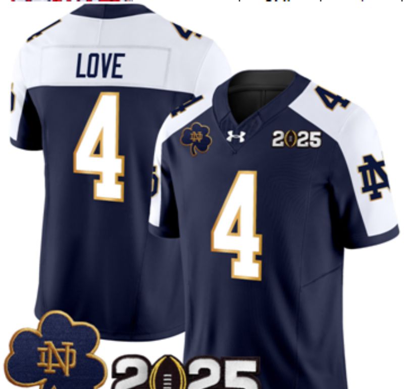 Men Norte Dame Fighting Irish #4 Love Blue 2025 NCAA Jersey 0012->los angeles dodgers->MLB Jersey